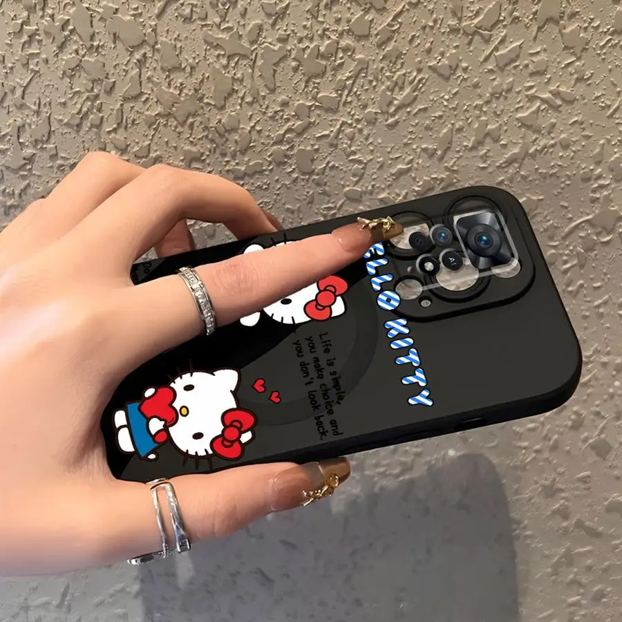 Funda de dibujos animados de Hello Kitty a la moda para Xiaomi Redmi Note 12s 9S 13 14 Pro Plus 7 8 9 10 11 12 Pro 10S 11s cubierta de teléfono suave negra - imagen 3