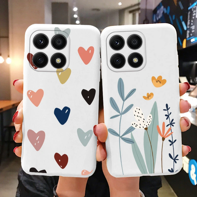 Funda para Honor X8a de 6,7 pulgadas, Funda trasera con bonito corazón y flor, Funda protectora mate de silicona suave para Honor X 8a, Bolsas HonorX8a - imagen 2
