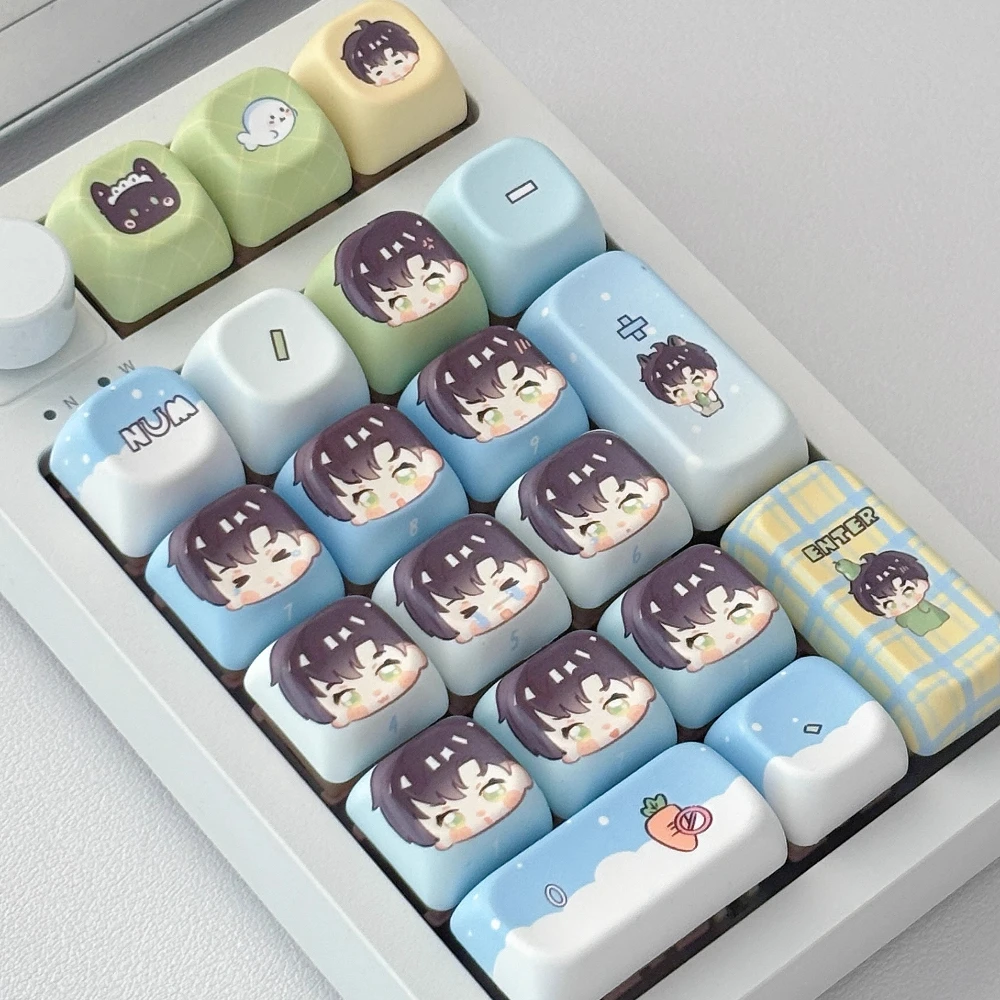Love and Deepspace Zayne Keycaps EOA/Cherry perfil PBT sublimación de calor azul dibujos animados lindo juego Keycap para teclado mecánico - imagen 4