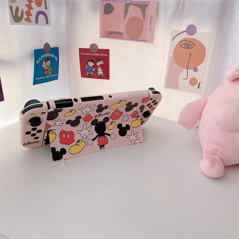 Funda trasera de Mickey de Disney para Nintendo Switch OLED, funda protectora de silicona suave anticaída dividida NS para consola de juegos portátil - imagen 4