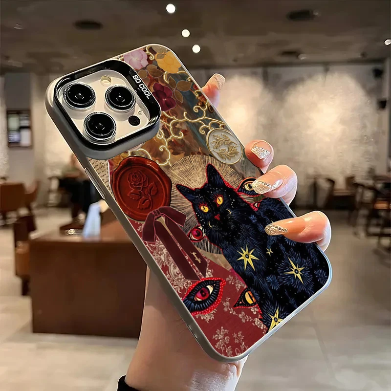 Funda de teléfono plateada electrochapada con estampado de leopardo y gato negro para Xiaomi Redmi Note 14 13 12 11 10 Pro Plus 12S 11S Redmi 15C 14C - imagen 2