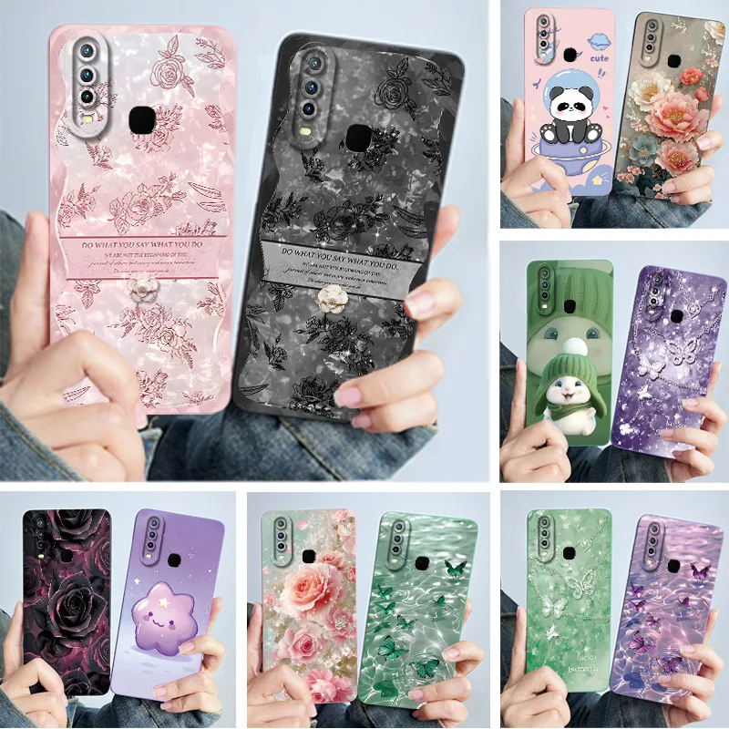 Para Vivo Y12 Y15 Y17 Y19 Y91 Y95 funda de teléfono moda simplicidad pintura al óleo flores contraportada suave carcasa de silicona líquida Fundas