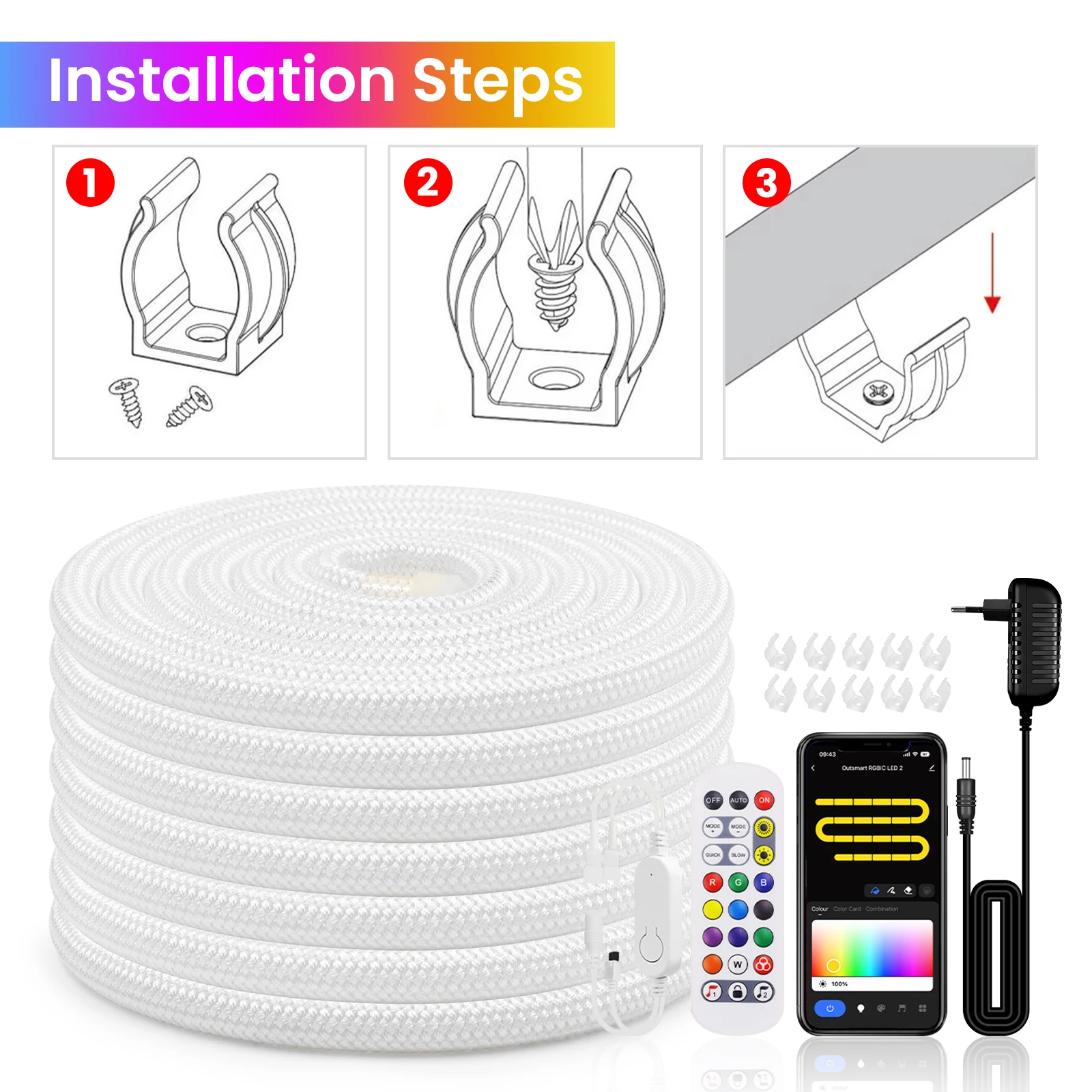 WS2811 tira de neón LED reticulada redonda de 360 grados direccionable WiFi Bluetooth inteligente RGBIC cinta de luz de silicona Flexible impermeable - imagen 4