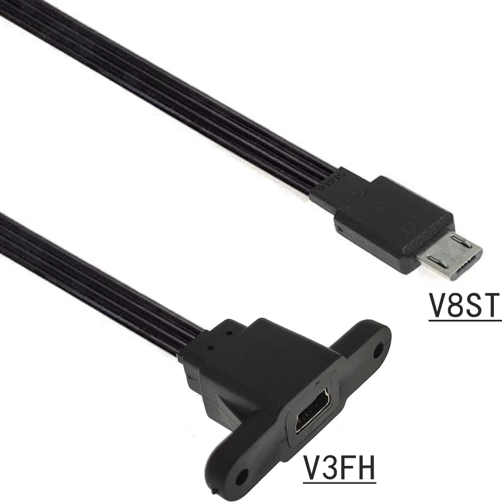 Cable de carga de datos plano Micro USB macho a Mini USB hembra, 90 grados, 4 vías, 10CM, 20CM, arriba, abajo, izquierda, derecha, nuevo