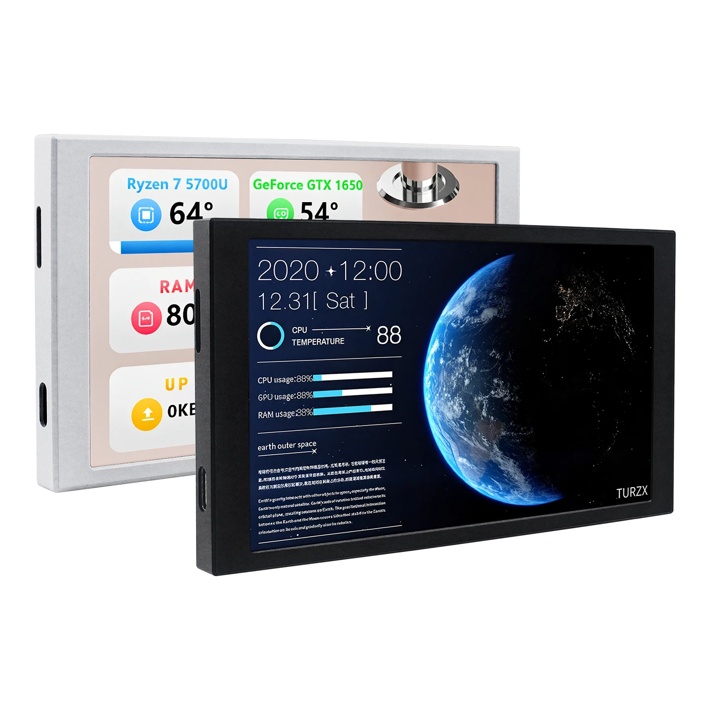 TURZX pantalla secundaria de 5,2 pulgadas interfaz de USB-C CPU GPU RAM pantalla inteligente 1280x720 soporte extender escritorio para Windows 10 11 - imagen 2