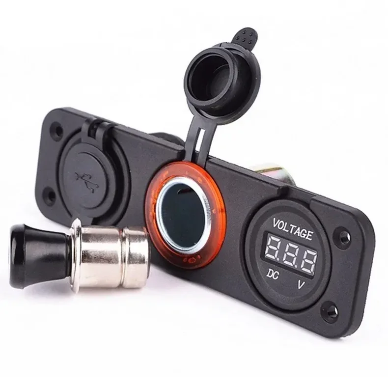 Cargador de coche USB Dual para motocicleta de 3 puertos, voltímetro Digital LED, divisor de enchufe, encendedor de cigarrillos para teléfonos/barco