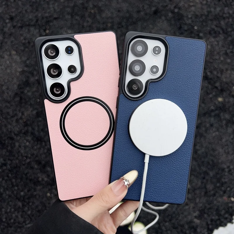 Funda magnética de carga inalámbrica de cuero suave mate de lujo para Samsung Galaxy S25 S24 FE S23 Plus S22 Ultra TPU - imagen 4