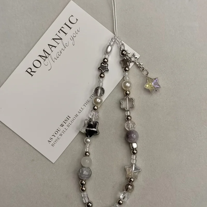 Moda plata estrella perla con cuentas colgante correa de teléfono encanto para iPhone Samsung accesorios universales cadena cordón regalo - imagen 5