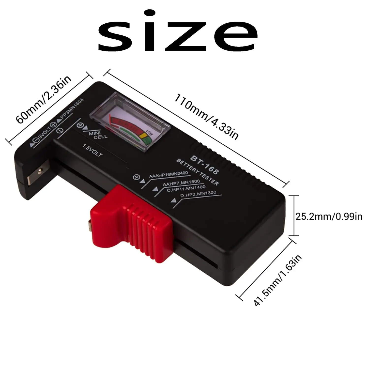 Probador de batería de BT-168, probador de batería Universal, probador de batería pequeña para batería doméstica, adecuado para AAA AA C D 9V 1,5 2 uds. - imagen 4