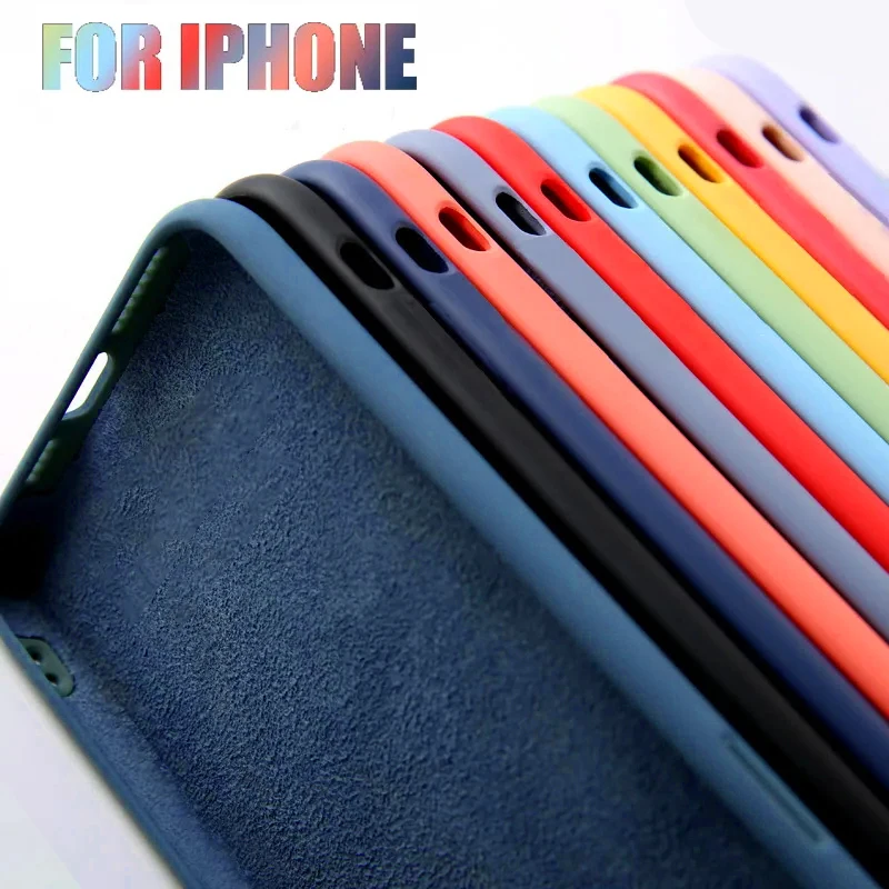Funda de silicona líquida Original para iPhone, carcasa trasera de lujo a prueba de golpes para modelos 15, 14, 11, 12, 13 Pro Max, XR, XS, 7, 8, 14 Plus, SE - imagen 2
