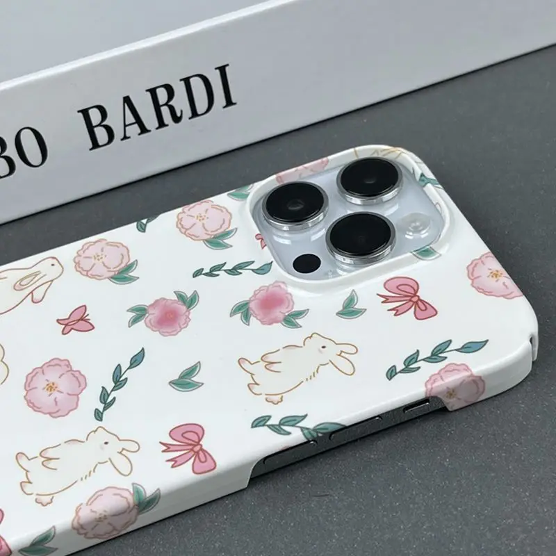 Funda de teléfono con lazo y flores de conejo para iPhone 16 15 14 13 12 11 Pro Max XS XR XSMax 6 7 8 Plus, cubierta dura HD brillante - imagen 2