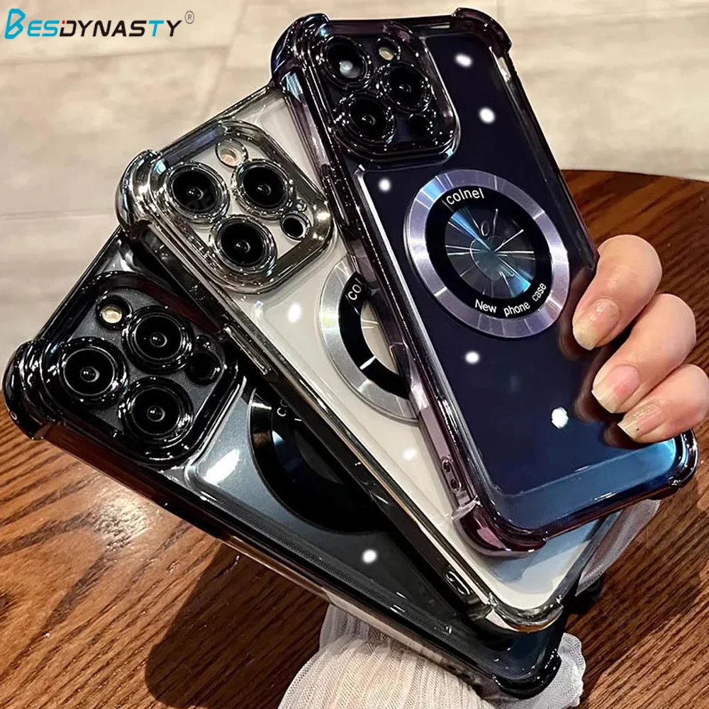 Para IPhone 16 11 12 13 14 15 Pro Max Plus lujosa simplicidad revestimiento trasero a prueba de golpes funda de teléfono cubierta de carga inalámbrica magnética