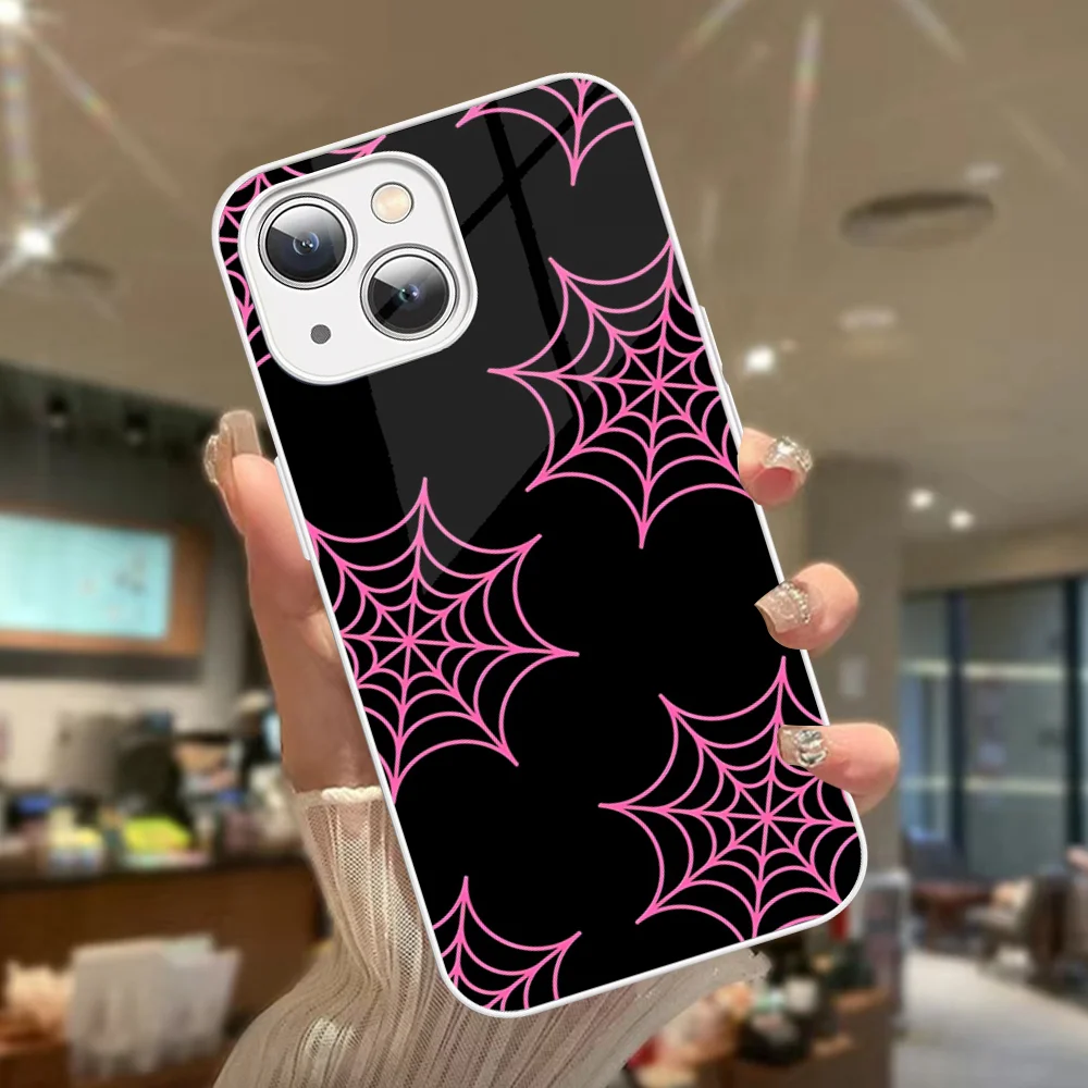 Funda de teléfono con estampado de telaraña de dibujos animados de vidrio templado para Iphone 14 13 12 11 Pro Mini XS MAX 14Plus X XS XR Fundas - imagen 5