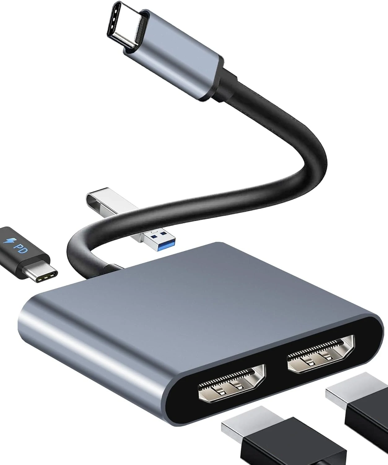 Adaptador de pantalla USB C a Dual 4K HD, estación de acoplamiento Thunderbolt3, Hub, dos monitores para ordenador portátil Windows 10/11, espejo y modo extendido - imagen 2