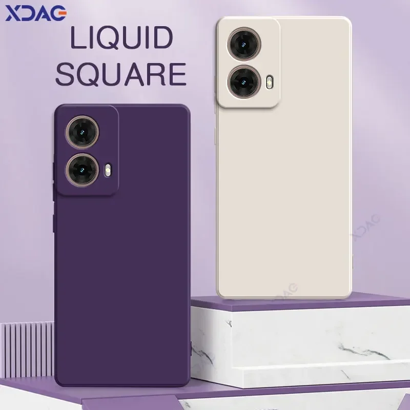 Funda de teléfono de silicona líquida cuadrada de doble revestimiento de lujo para Motorola Moto G85 5G 360 funda trasera suave a prueba de golpes para móvil bolsa MotoG85 - imagen 2