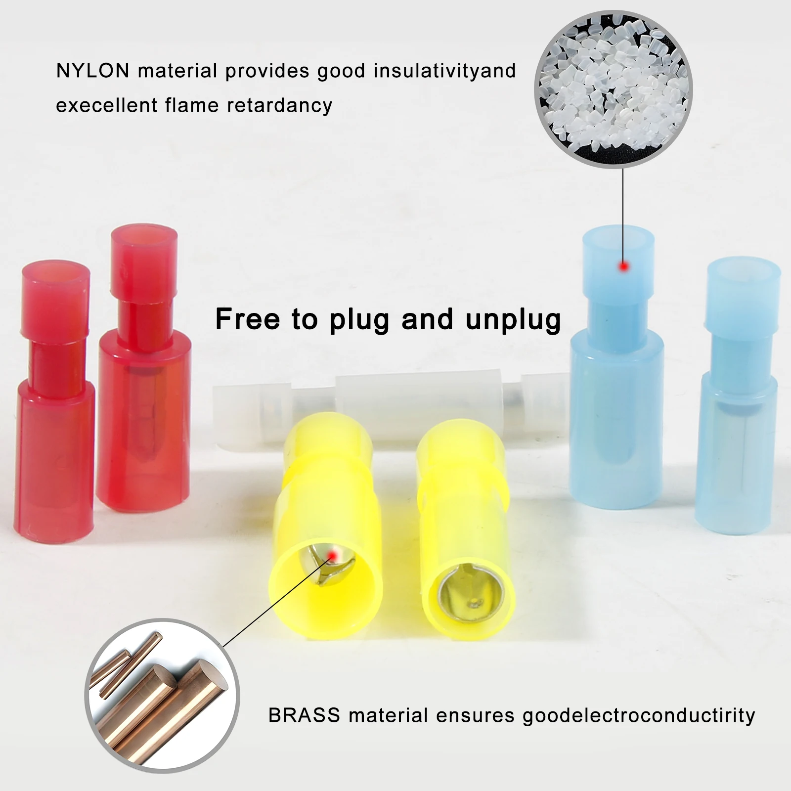 Conectores rápidos de bala de nailon, terminales eléctricos completamente aislados, Conector de crimpado de cable a tope hembra y macho, 20 juegos - imagen 3