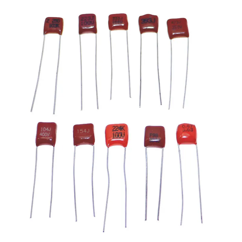 Condensadores de película de poliéster metalizado, kit de mezcla de condensadores de 100V CBB de 10 valores, 10NF 22NF 33NF 39NF 47NF 100NF 150NF 220NF 330NF 470NF, 100 Uds - imagen 4