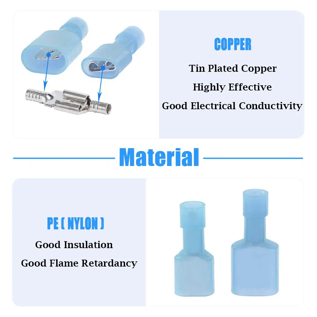 100 pares/200 Uds. Conectores de cable de desconexión de pala de calibre 16-14 completamente aislados macho hembra terminales de engarzado rápido de nailon pala de cableado - imagen 2