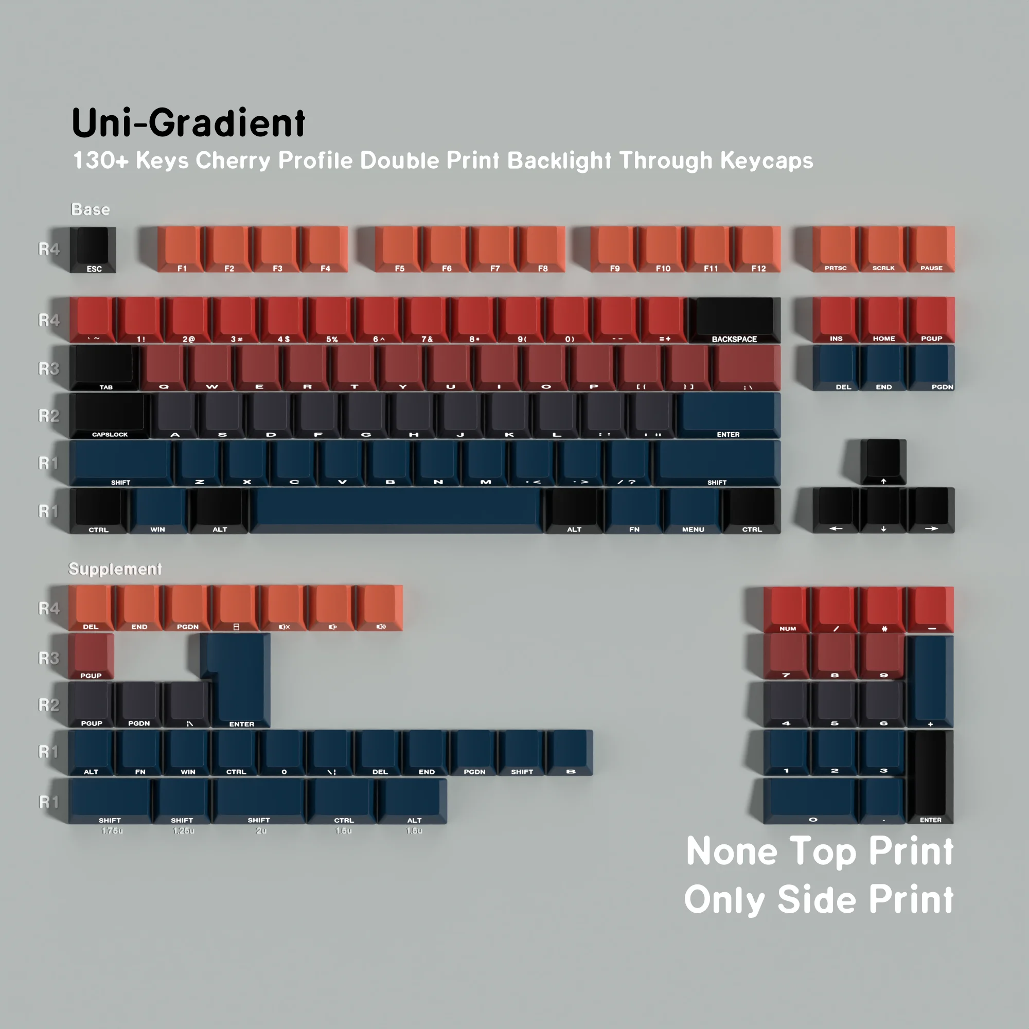 Teclas degradadas en negro y rojo, teclas de cereza PBT, coreanas, alemanas, francesas, españoles, rusas, para teclado mecánico ISO, minimalismo para juegos - imagen 3