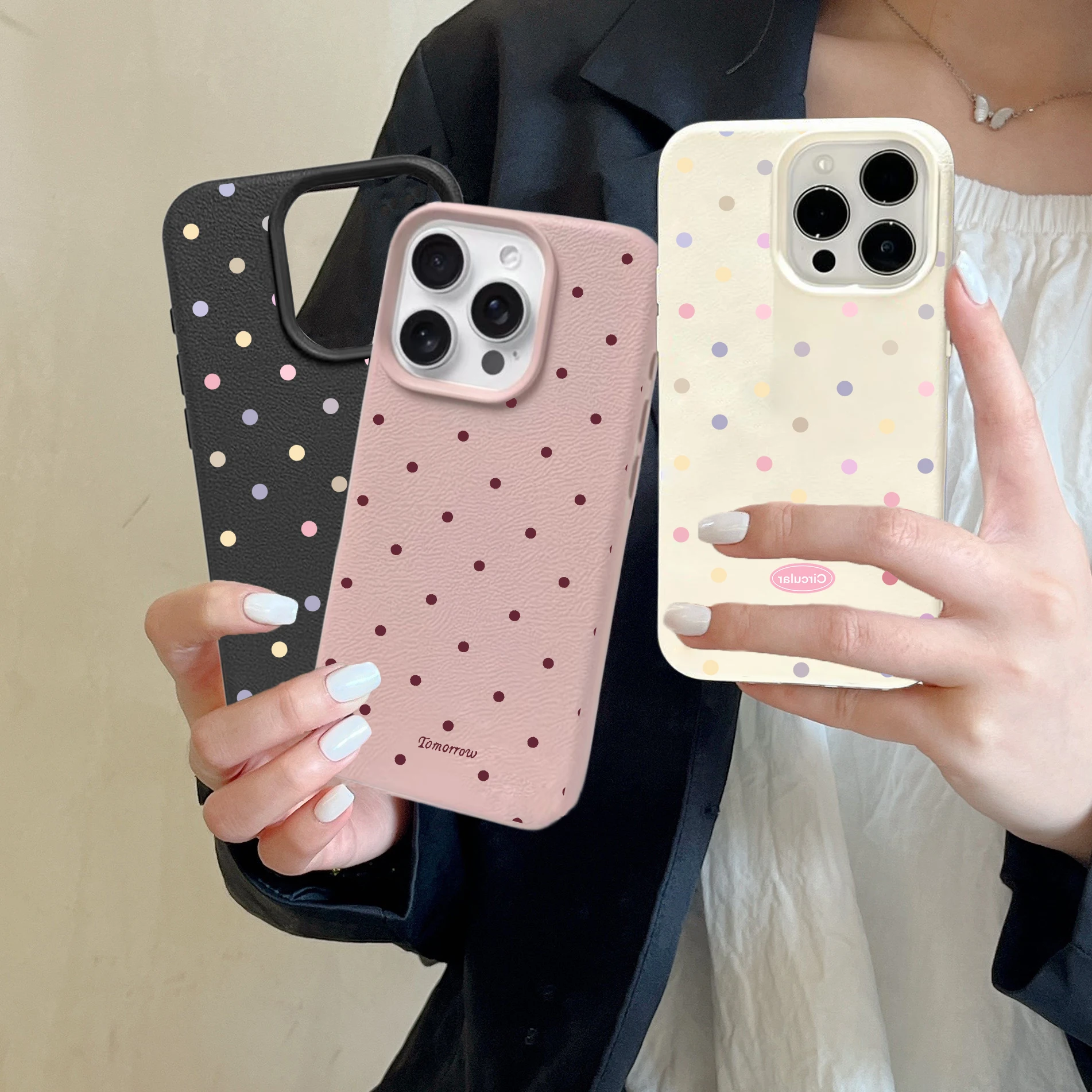 Funda pequeña de lunares frescos para OPPO A6 PRO 5G A5 Reno 14 13 12 11 Pro A5 A3 F29PRO A5X 13F 12F 11F cubierta con patrón de lichi