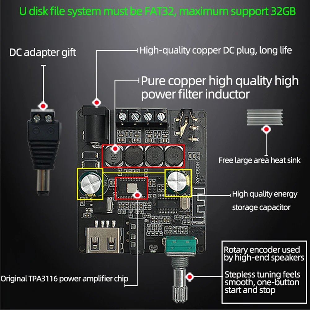 XY-C50H 50Wx2 APP Control amplificador de audio kit de placa inalámbrica estéreo de doble canal - imagen 3