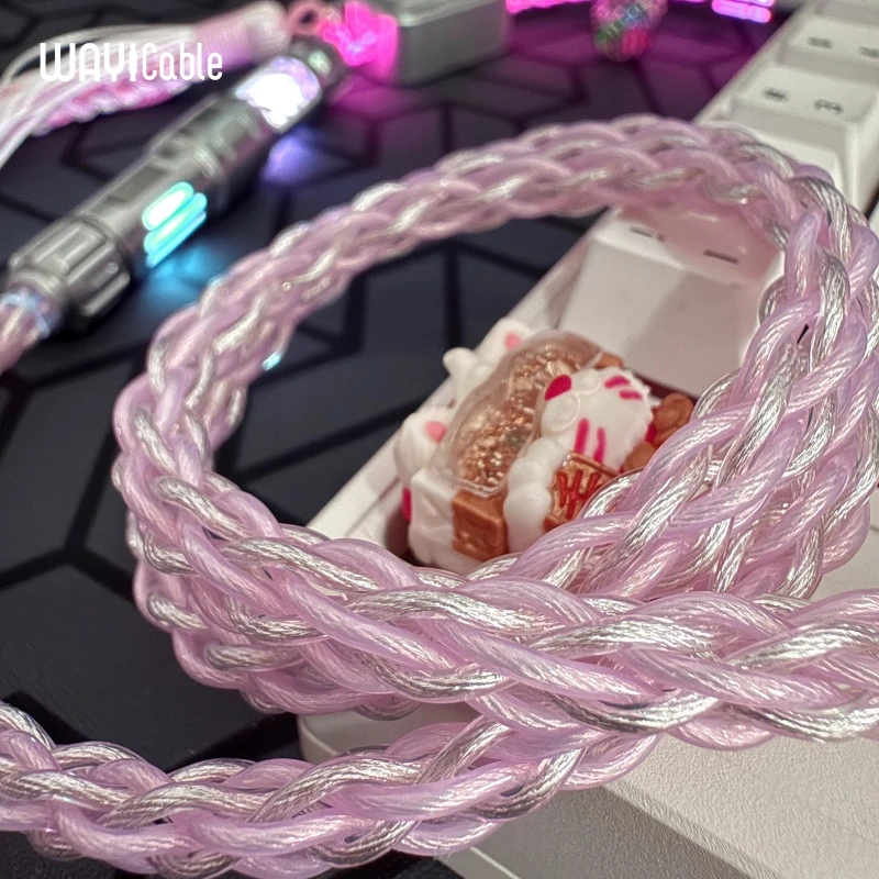 WAYi-cable de enchufe de aviación de cobre y cristal único, mecánico Sakura 8K, informes, e-sports, interruptor magnético, Cable de teclado, Control magnético - imagen 4