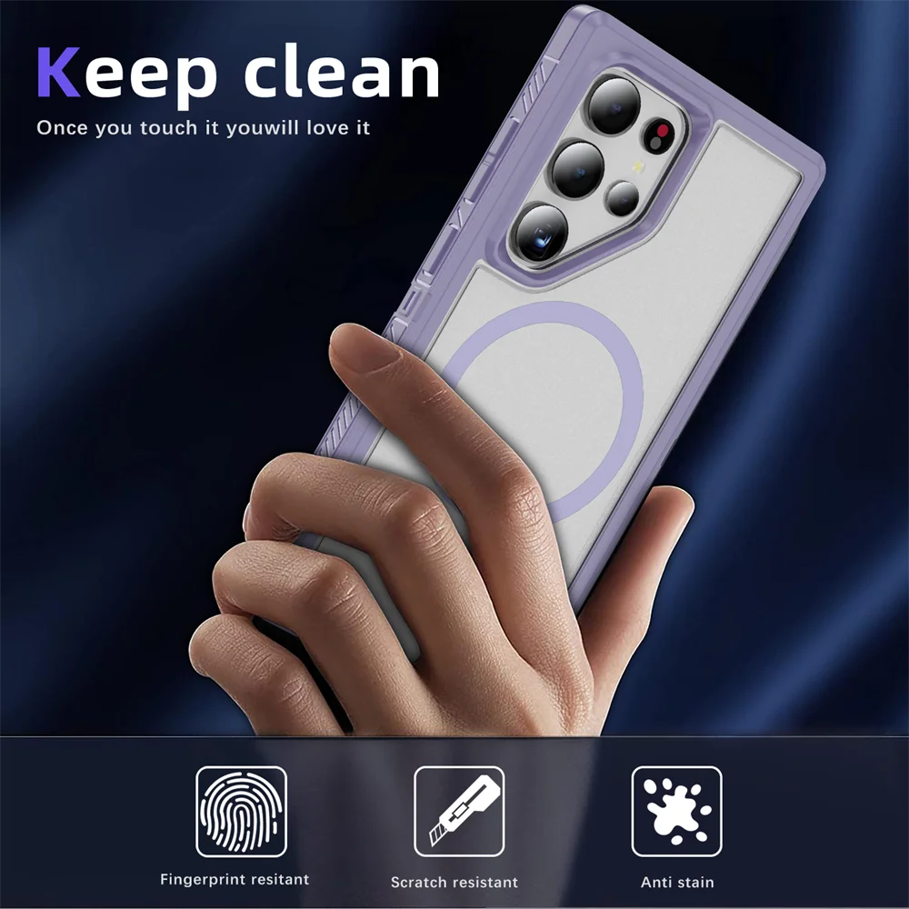 Magsafe Matte Armor Magnetic Case para Samsung S24 S22 S23 Ultra S24 Plus S23 FE Side antideslizante Stripe Design Cover Protector - imagen 3