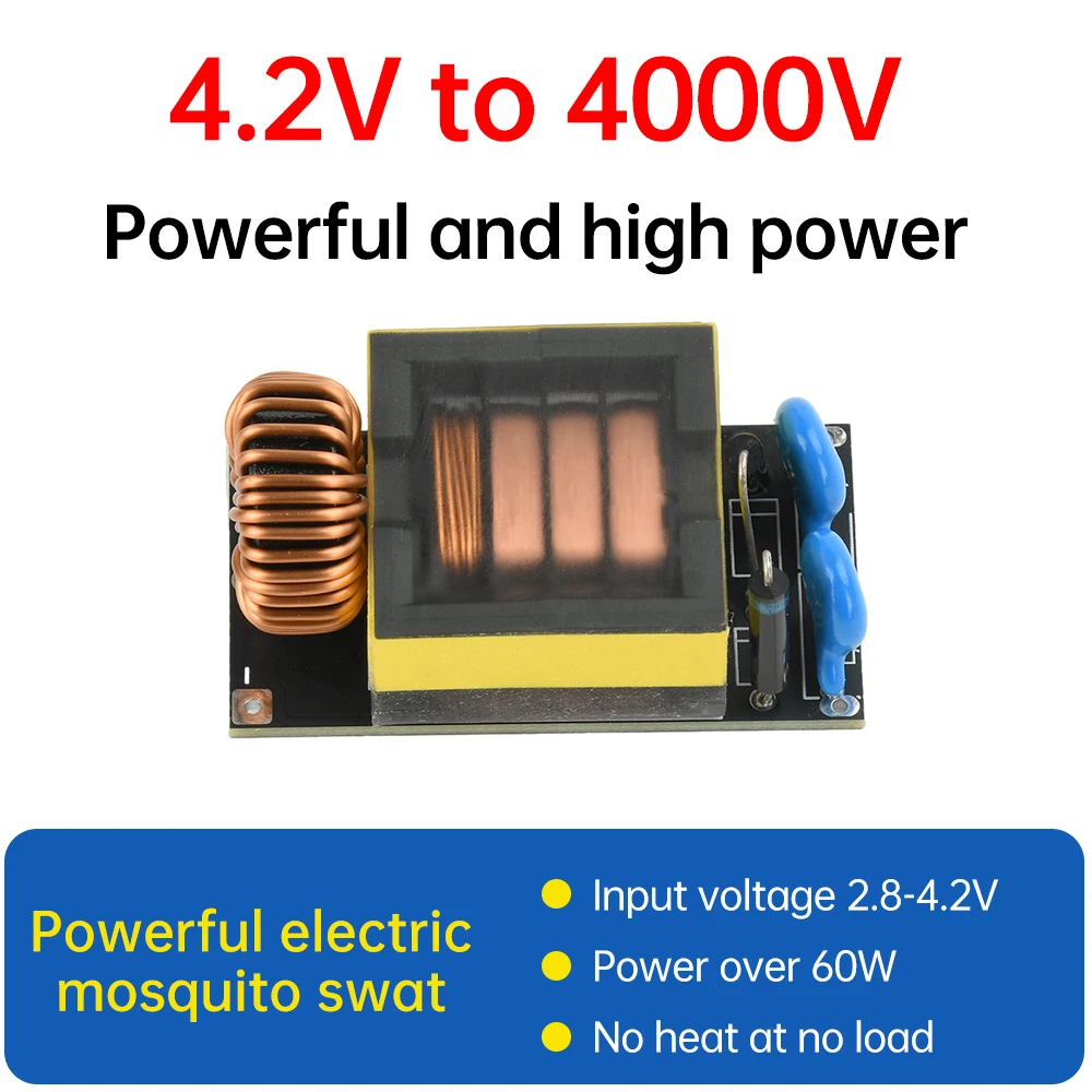 Transformador de alto voltaje DC 3,7 V a 4000V, bobina de encendido, controlador inversor, arco violento, módulo de placa de circuito eléctrico para batido de mosquitos - imagen 2