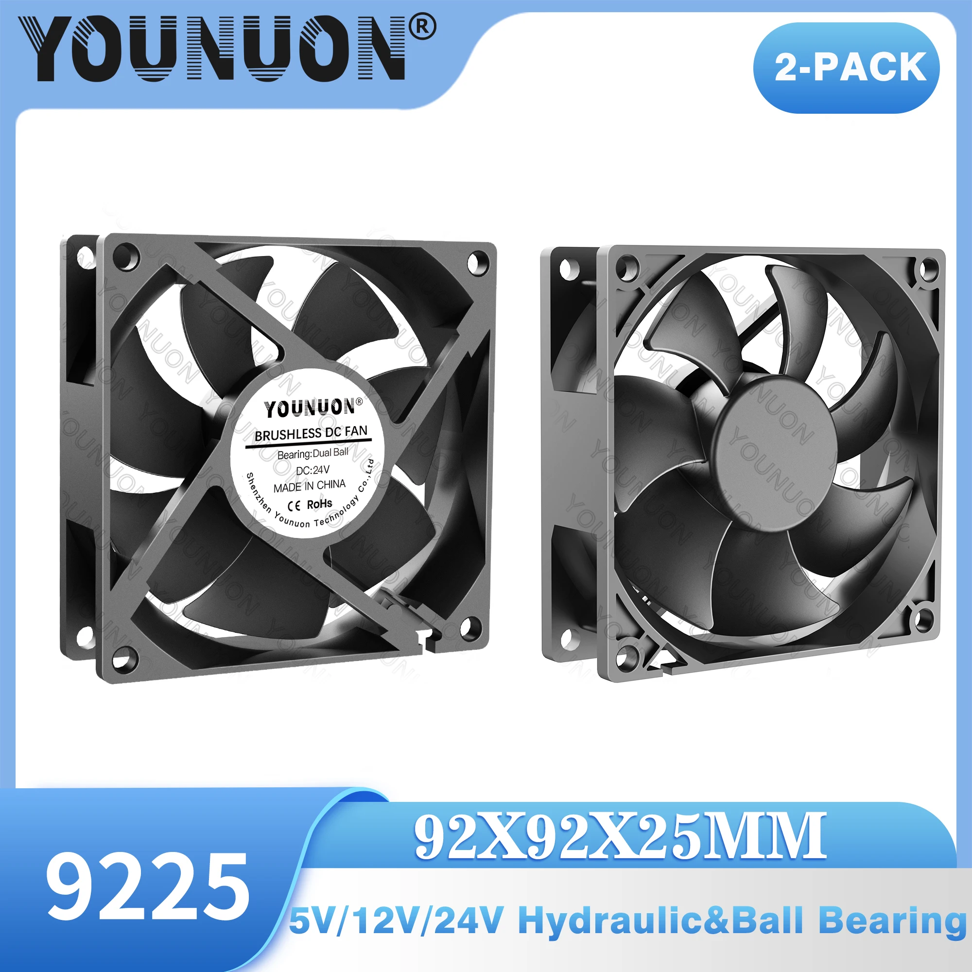 YOUNUON-ventilador de refrigeración sin escobillas, dispositivo de refrigeración de 90mm, 5V/12V/24V, 5V, USB, 2 piezas