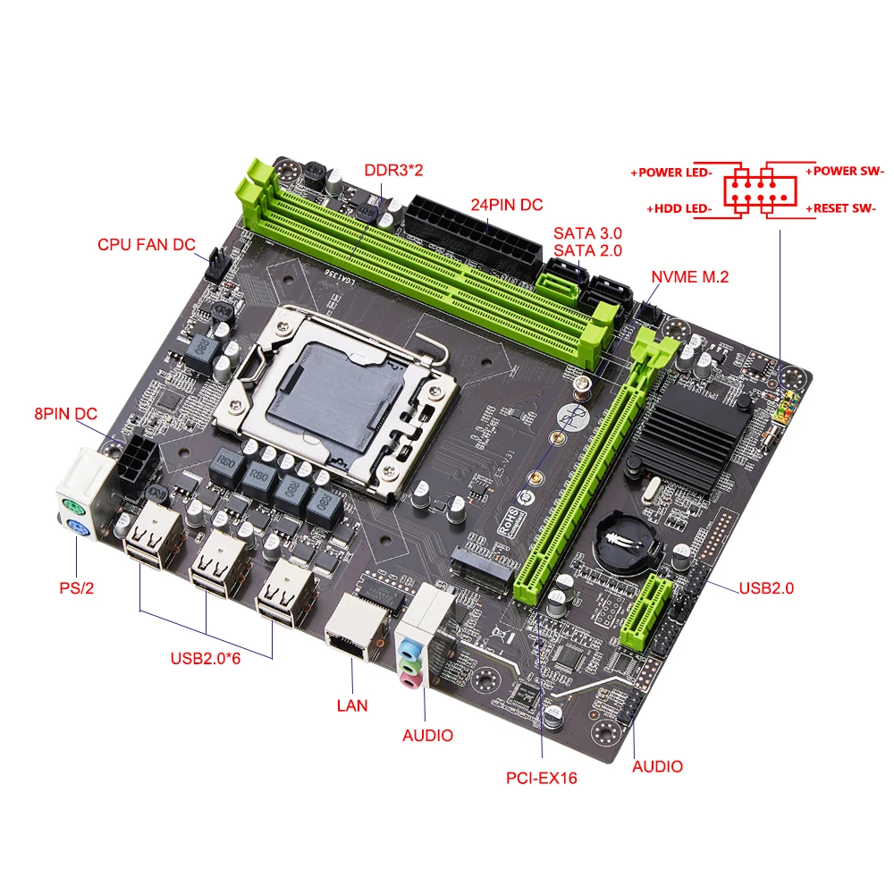 Juego de placa base Qiyida X79 E5 2420V2 2*8GB = 16GB conjunto de kit combinado de memoria DDR3 NVME SATA 3,0 M servidor ATX E5 V32 - imagen 5