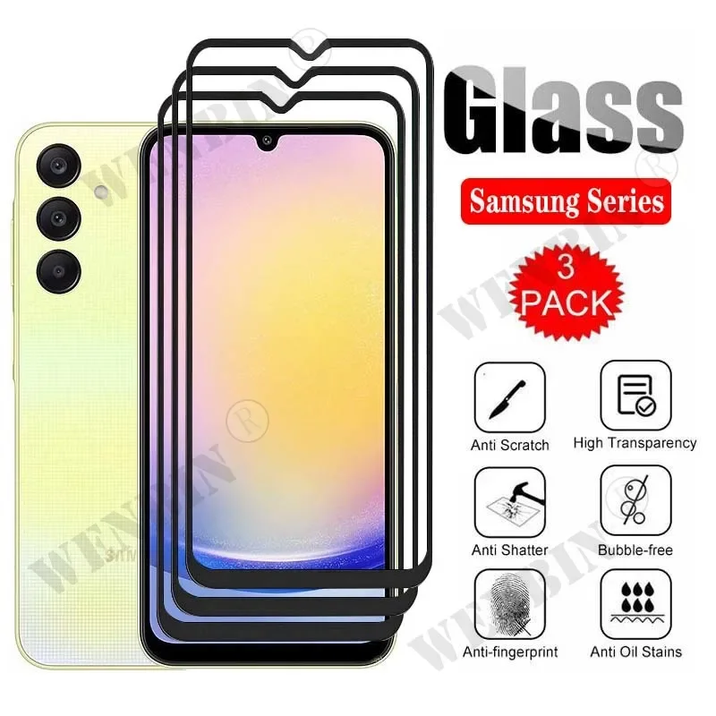 3 uds vidrio templado para Samsung A56 A55 A54 A53 A35 A34 A25 A24 A15 A14 A05 A04 A22 A71 A51 Protector de pantalla de cubierta completa curvada