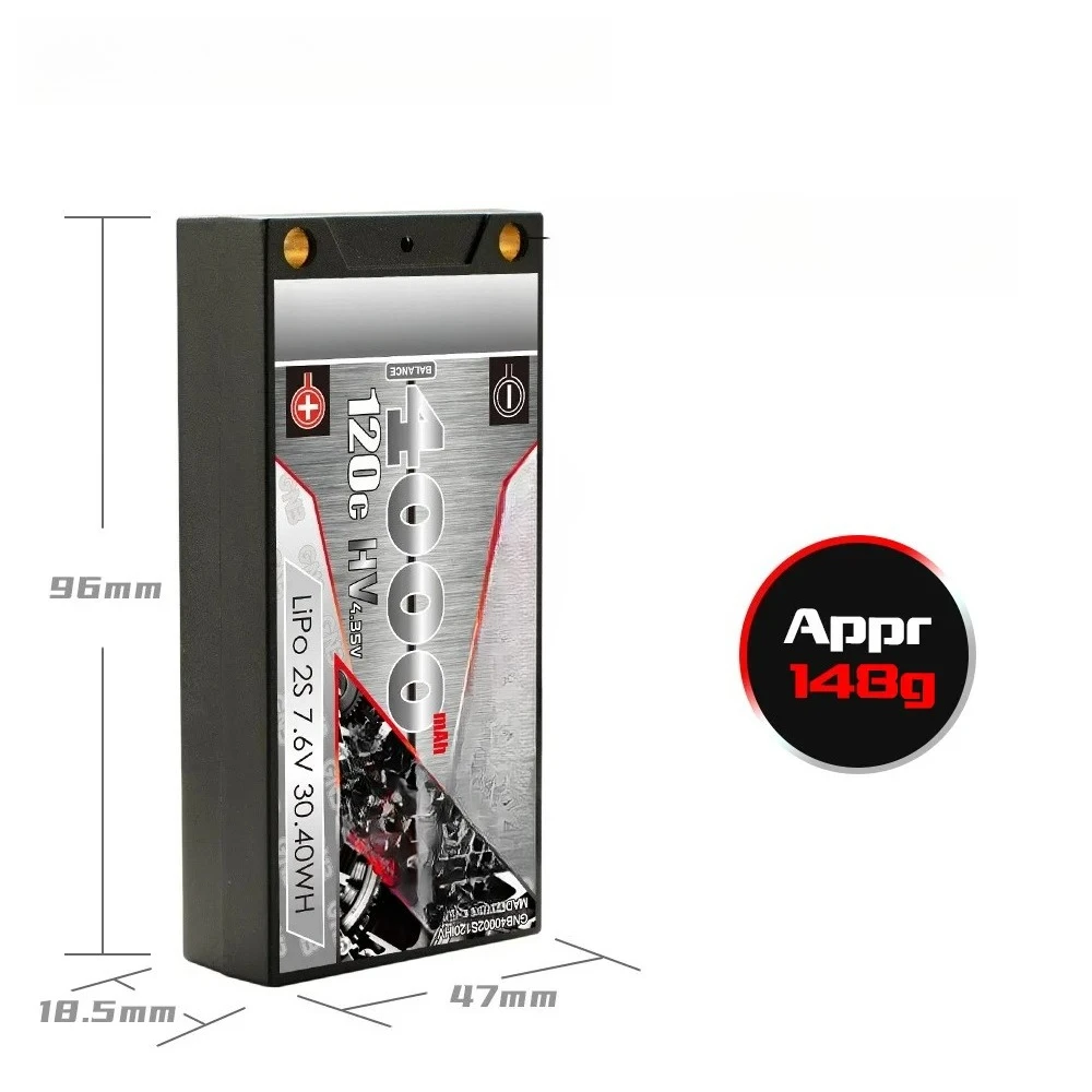 Para RC coche barco GNB Lipo batería 2S 7,4 V 7,6 V 4000mAh 120C HV Shorty estuche rígido - imagen 2