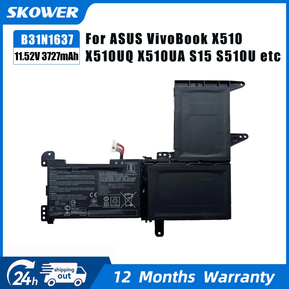 SKOWER 42Wh B31N1637 C31N1637 Batería para asus VivoBook F510 F510UA 15 K510U X510U X510UF X510UQ R520U R520U S15 S510U S510UQ