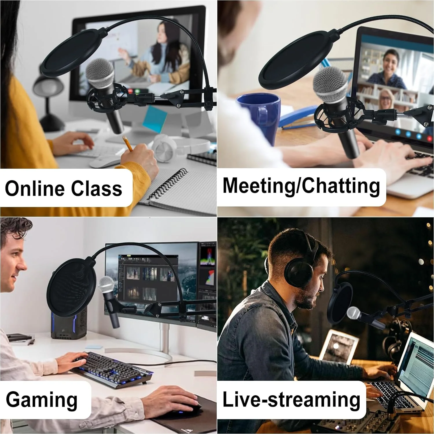 Kits de soporte de micrófono Universal, brazo de tijera de suspensión de micrófono con filtro Pop para micrófono Shure SM7B SM58 AM8 A8 A6V K658 - imagen 2