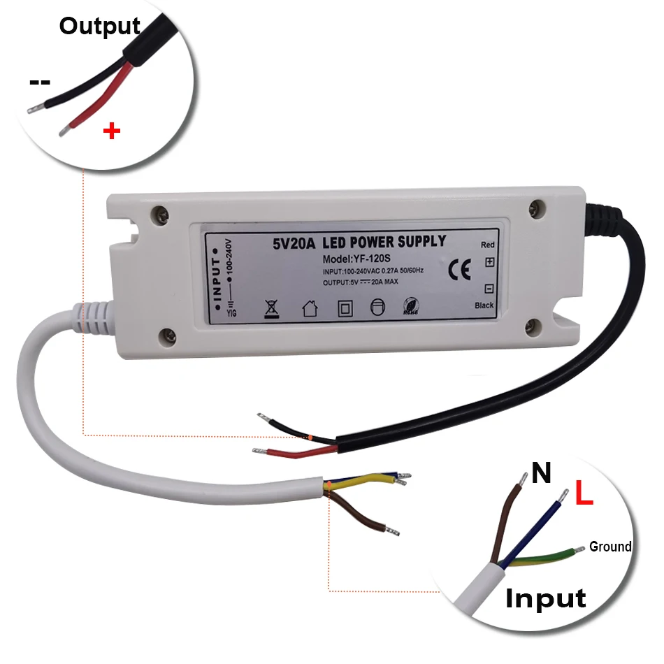 Fuente de alimentación LED Adaptador de corriente de 5 voltios 5V 12A 20A 60W 100W 110V 220V AC a DC5V Fuente de alimentación de tira LED - imagen 2