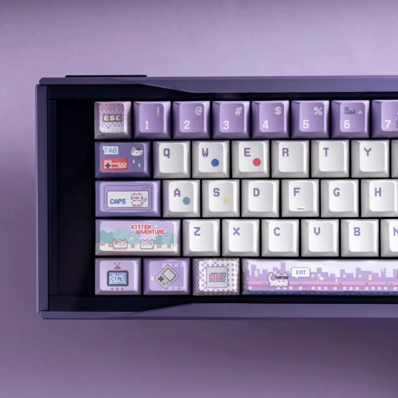 Purple Game Meow Theme Keycaps Set PBT Sublimation Cherry Profile Cute Keyboard Caps Customized Mechanical Keyboard Accessories - imagen 3