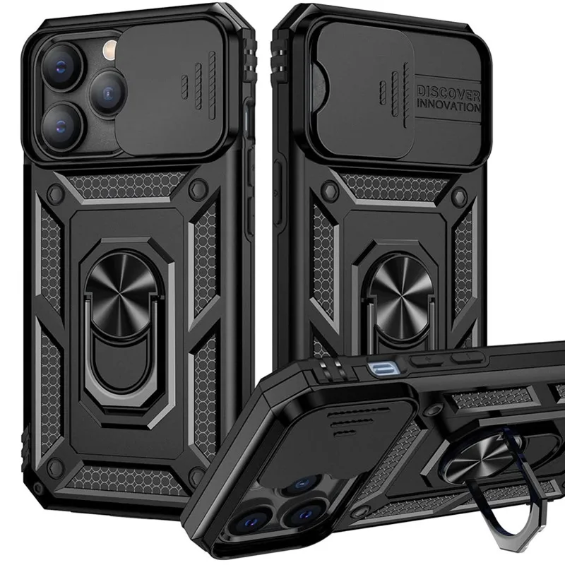 Funda con soporte de armadura de grado militar para IPhone 16, 15, 14, 13, 12, 11 Pro Max Plus, 15Pro, i15, soporte magnético para coche con cubierta deslizante para cámara