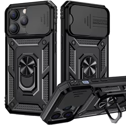 Funda para iPhone 11-16 Pro Max con soporte magnético y tapa de cámara