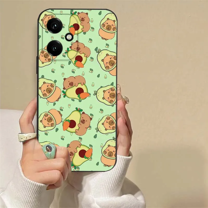 Funda con patrón de dibujos animados de capibara para Honor Play 5T 50 4T 40 4 3 30 20 Magic 7 6 5 Lite Pro Plus Youth 5G funda de teléfono negra - imagen 3