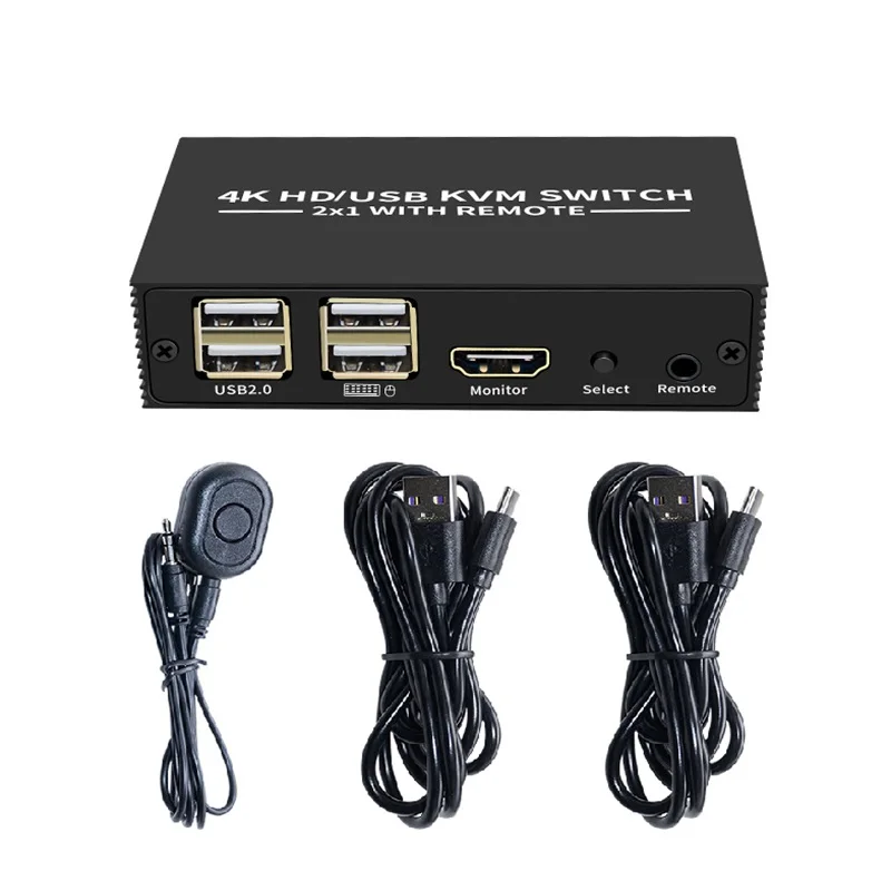 Conmutador HDMI KVM 2x1 4K, Selector de interruptor USB HDMI 2 en 1 salida con concentrador USB de 4 puertos, controlador de escritorio, Monitor para compartir, teclado y ratón - imagen 2