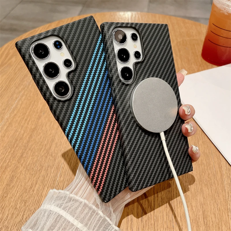 Funda magnética ultrafina con textura de fibra de carbono para Samsung S25 S24 S23 S22 Note 20 Ultra 10 Plus, cubierta dura mate para PC - imagen 5