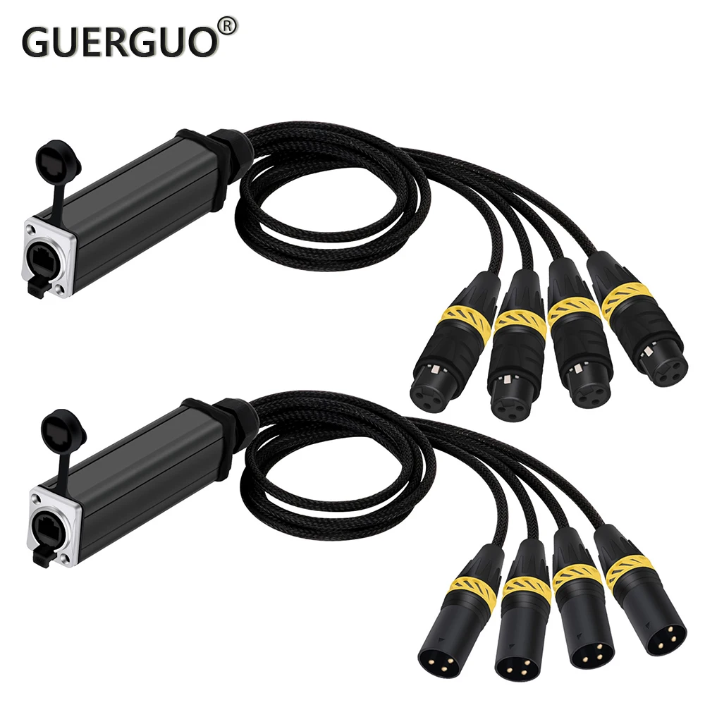 Snake-extensor XLR de 4 canales y 3 pines, receptor de red múltiple a Ethercon Splitter, Cable trenzado macho/hembra a hembra RJ45, 1 par