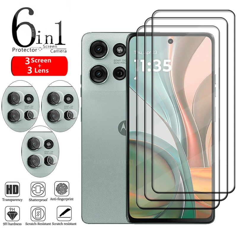 Protector de pantalla 6 en 1 para Moto G75, cristal templado 9H HD, pegamento de cubierta completa, para Motorola Moto G75 G 75