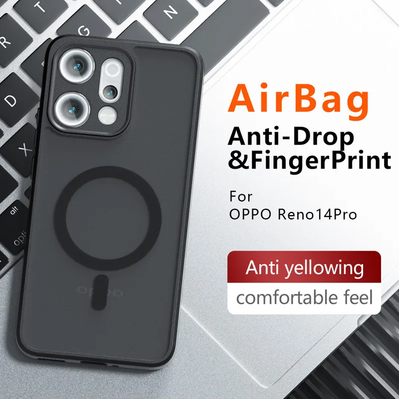 Para OPPO Reno 14, 14 Pro 5G funda ELVEV Airbags anticaída TPU PC dura mate sensación de piel cubierta de teléfono de succión - imagen 2