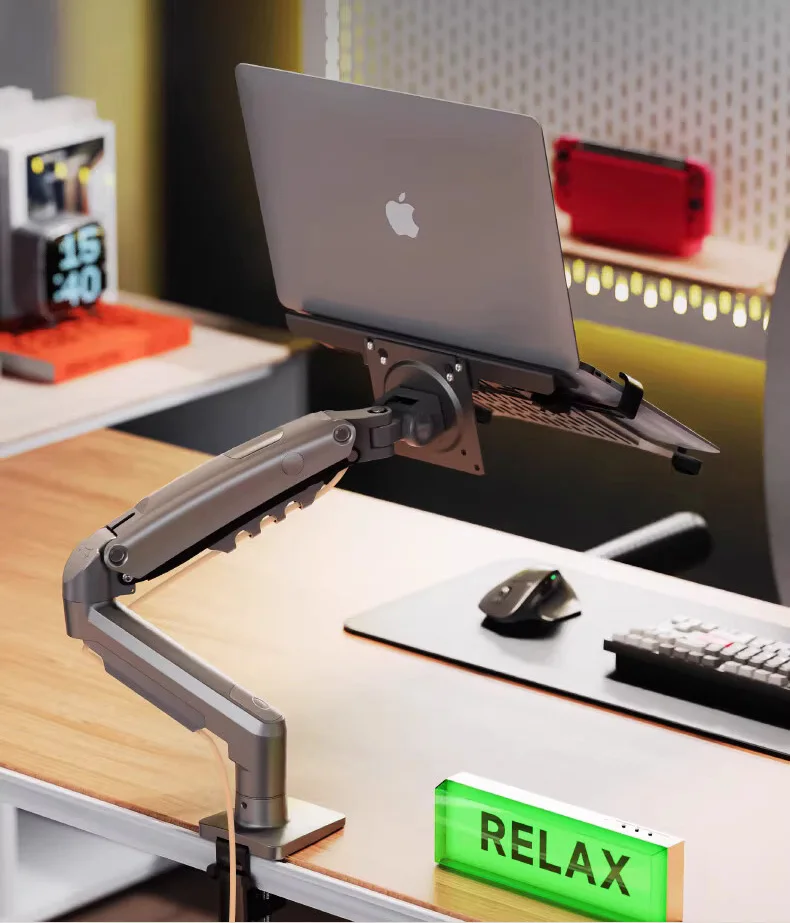 D-MOUNT K80-LP resorte de gas doble brazo 10 "-17" soporte de escritorio para ordenador portátil abrazadera ojal 2-9kg movimiento completo - imagen 2