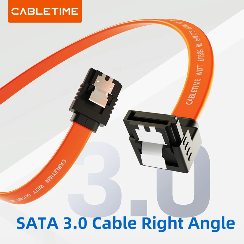CABLETIME Cable SATA 3,0 6Gbps a unidad de disco duro SSD HDD Sata 3 Cable recto de ángulo recto Cable de transmisión rápida para escritorio - imagen 2