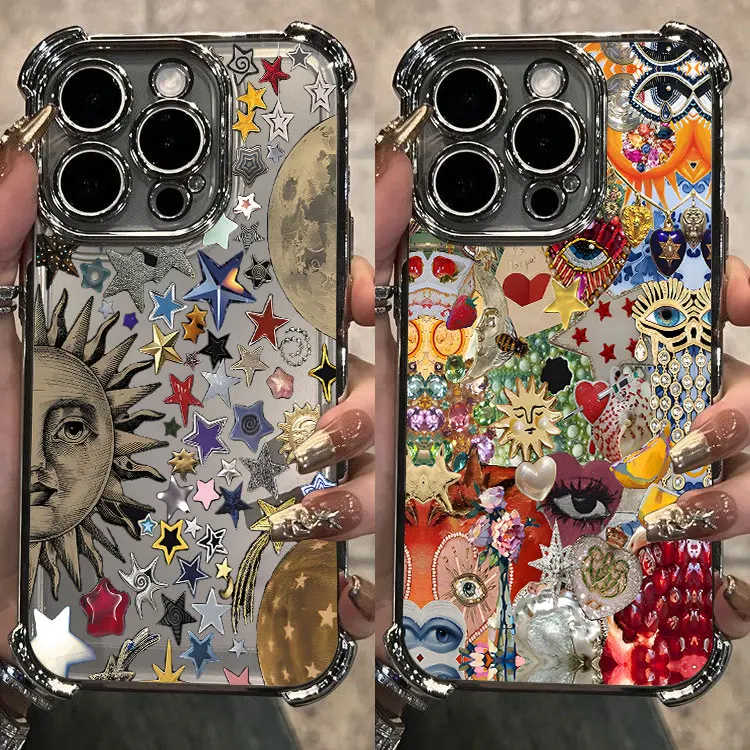 Estilo Retro cara sol estrellas Ins caja de teléfono chapado para Infinix Hot 40i 30 30i 10s Play Smart 9 8 7 Note 40 Spark Anti caída Airbag