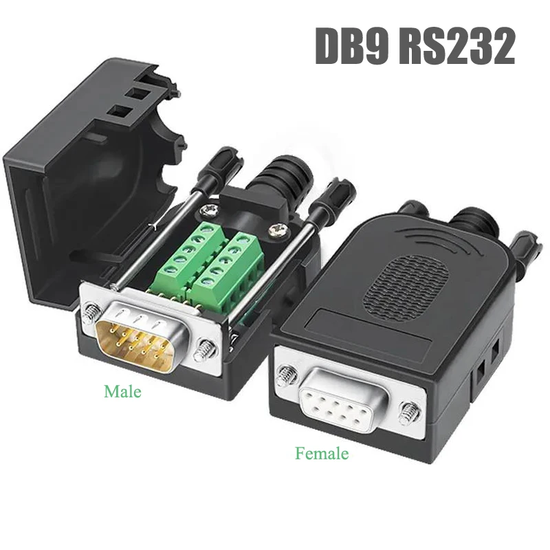 Conector DB9 RS232 D-SUB enchufe macho hembra de 9 pines terminales de ruptura RS485 conectores sin soldadura de cable 21-24 AWG