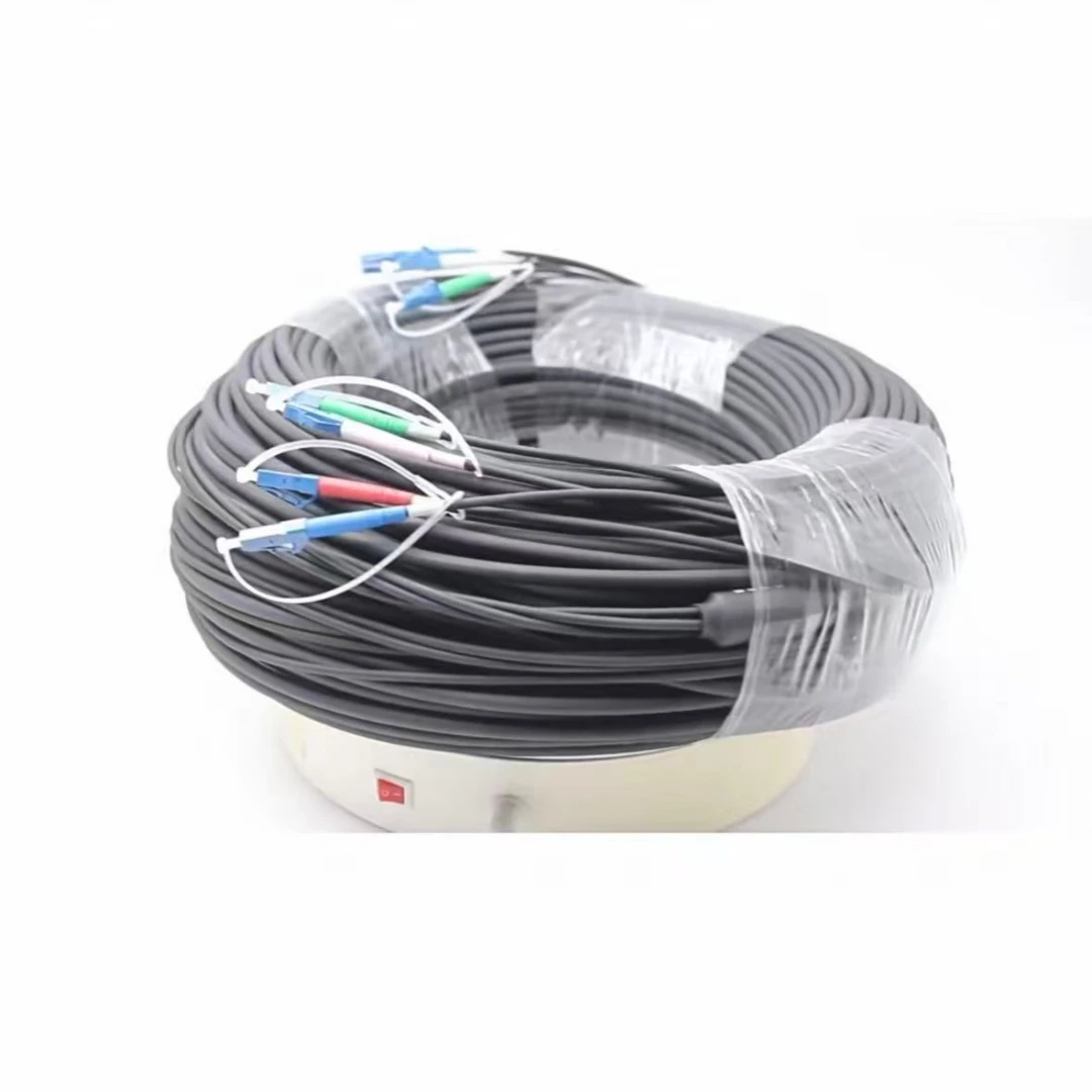 Cable de conexión de fibra blindada 4 núcleos OM3 TPU 50m60m70m80m100m120M 4C SC LC FC ST APC multimodo 4 fibras puente de fibra óptica al aire libre