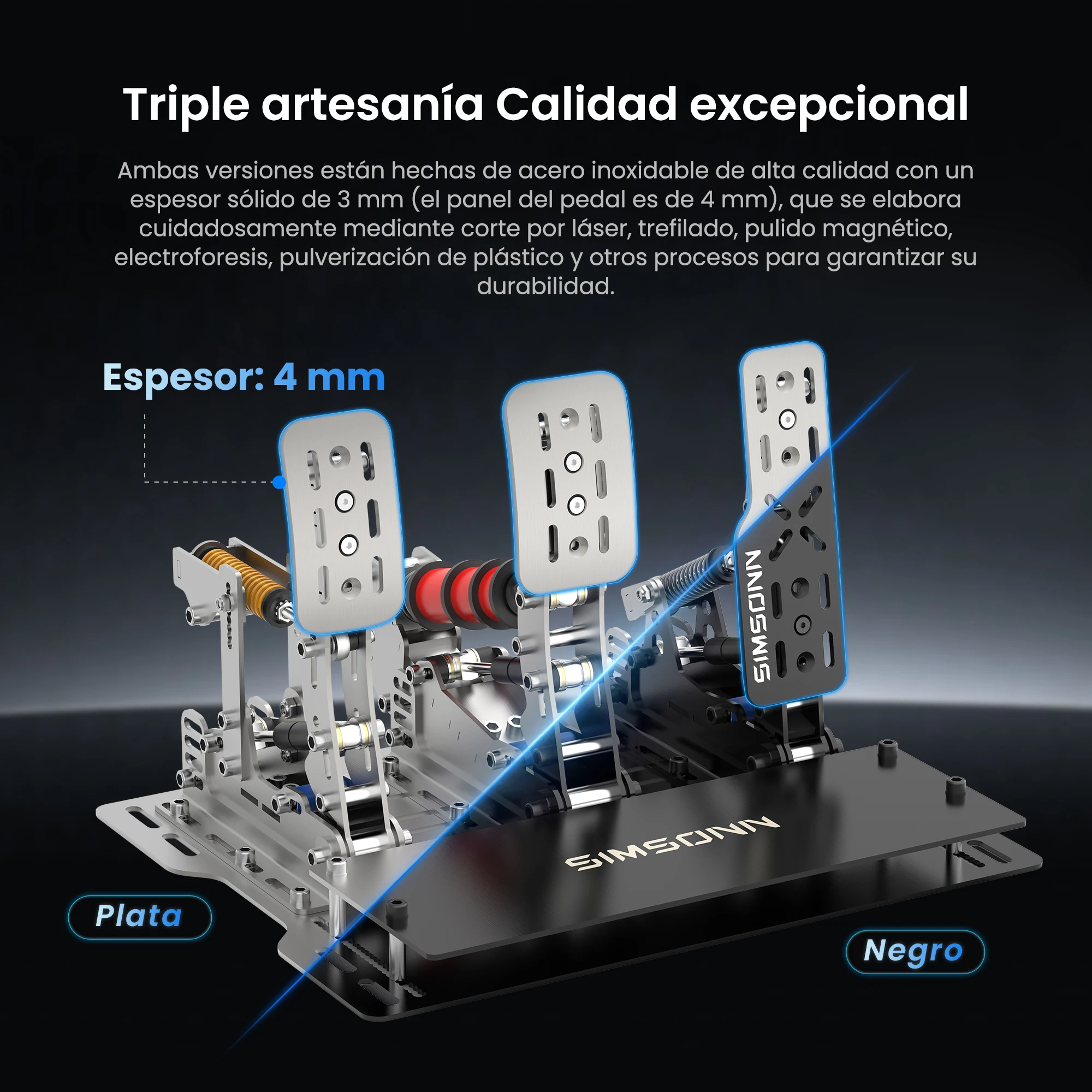 SIMSONN Black Plus X Pedales Simracing Sim Racing Pedal Sim Célula de carga de presión Pedal hidráulico HE para PC Pedal de cabina - imagen 3